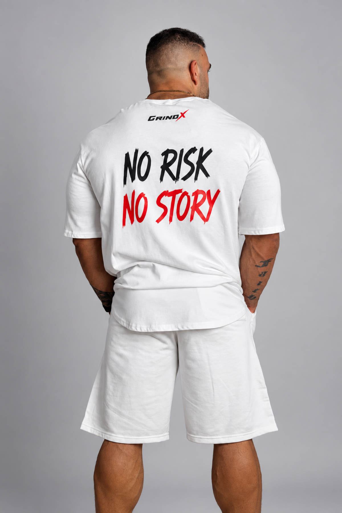 No Risk, No Story – Oversized T-Shirt White – GRINDX ATHLETIC, άποψη 2/3