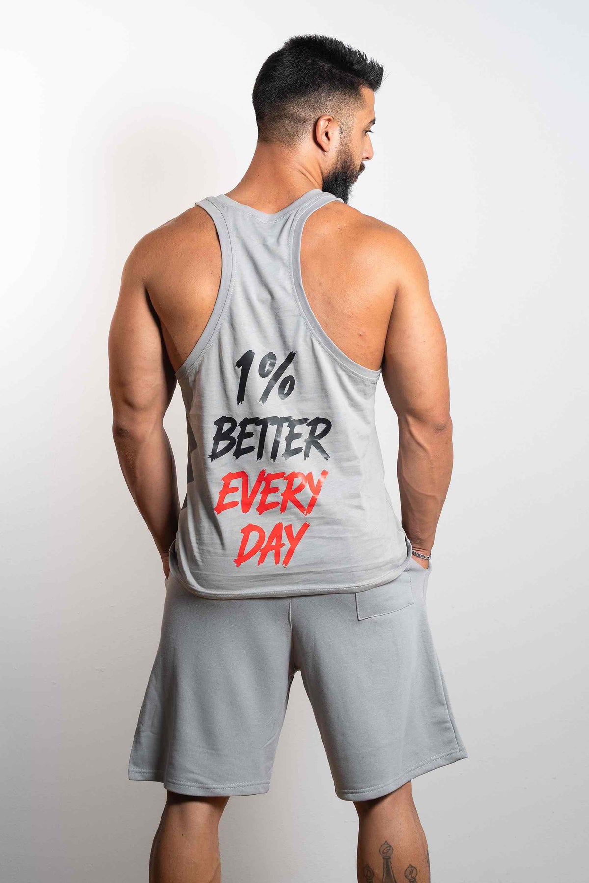 1% Better Every Day – Sleeveless Grey – GRINDX ATHLETIC, άποψη 2/3