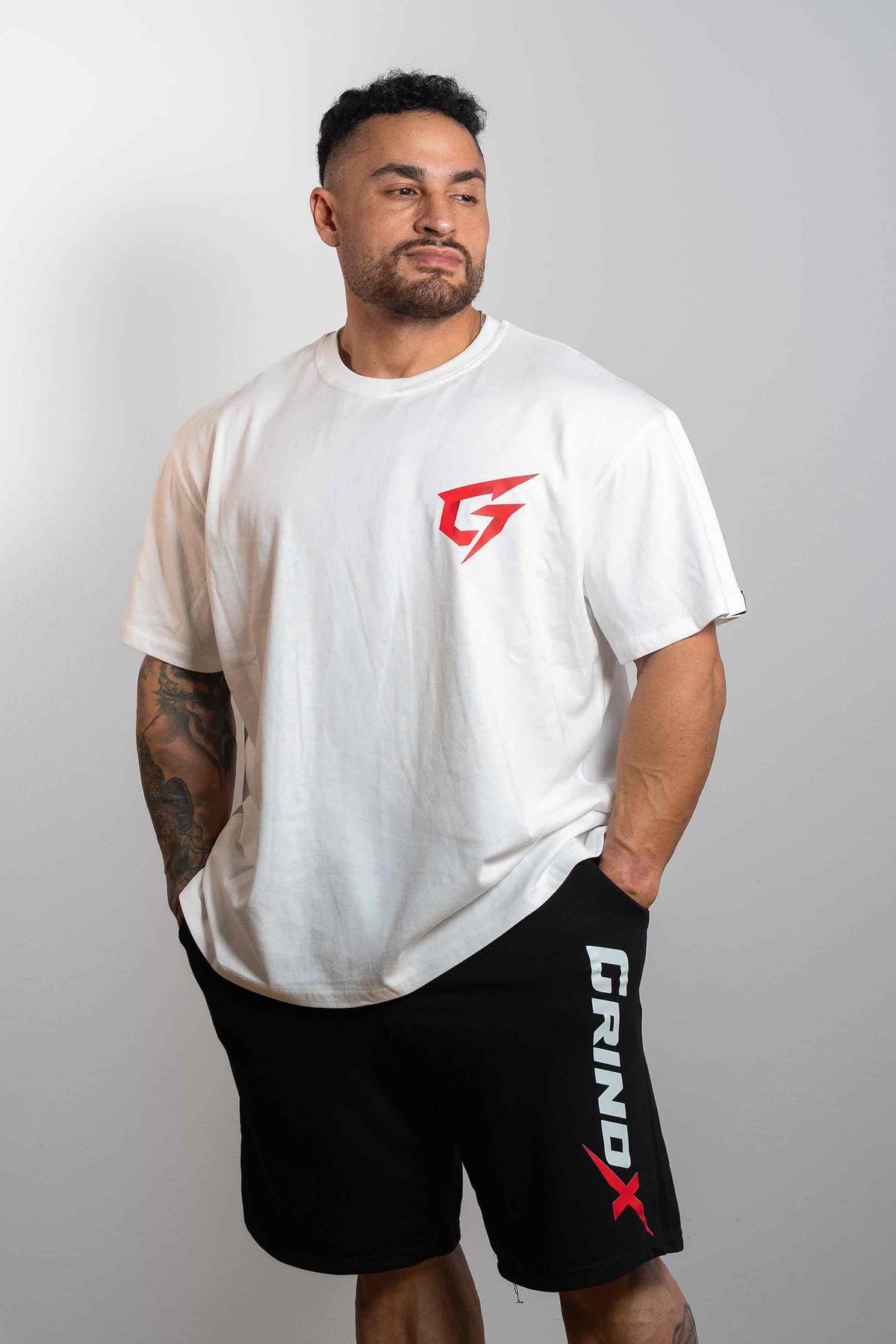 GRINDX Vertical – Oversized Box T-Shirt White – GRINDX ATHLETIC, άποψη 2/3